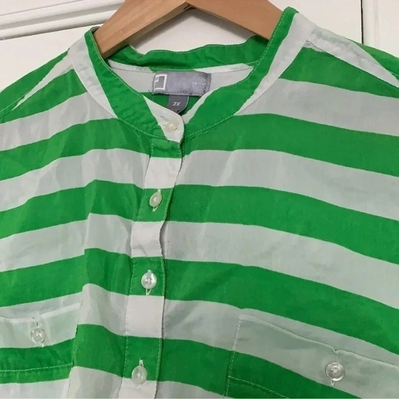 Green and Blue Striped Women’s Shirt - Picture 4 of 6